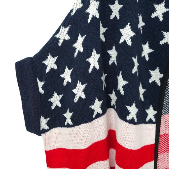 Janice Apparel Open Front Knit Cardigan Poncho ONE SIZE American Flag Pattern - Picture 10 of 16